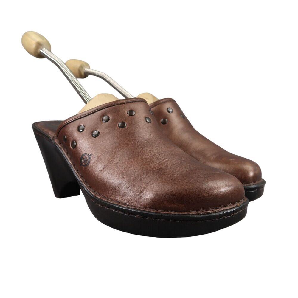 Born Shoes Women 8 Mule Clog Leather Stud Fashion Slip On Comfort Metallic Brown